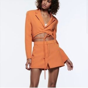 Zara Orange Cropped Blazer & Skirt Set – Size S, Brand New